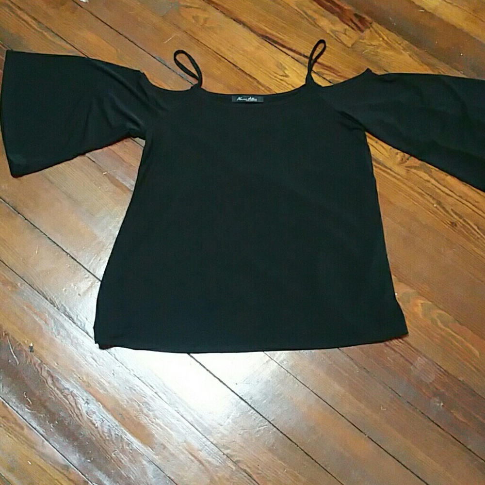 Black mid length sleeve,  cold shoulder with strap